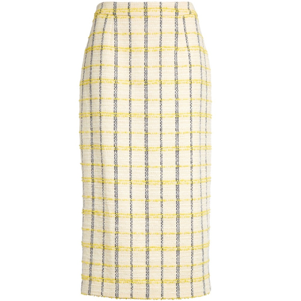 Halogen Plaid Tweed Pencil Skirt (Ivory-Navy Tweed)